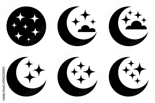 Collection of Moon and Star Icons for Night Sky and Celestial Themes