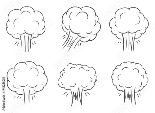 Collection of Six Cartoonish Smoke or Cloud Burst Illustrations