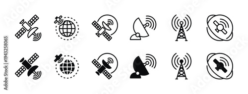 Satellite and communication technology icons for network and data transmission