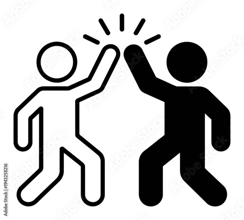 Two stylized figures, one black and one white, high-fiving in celebration