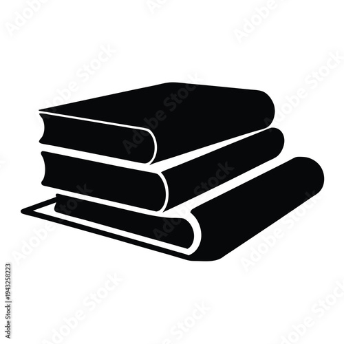 Stylized black and white illustration depicting a stack of three books