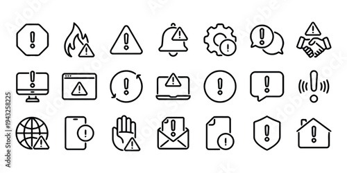 Set of attention icons warning symbols and alert notifications