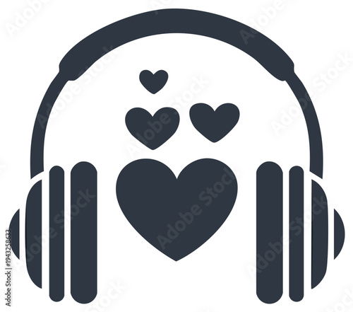 Headphones with hearts icon symbolizing love for music, podcasts, or audiobooks