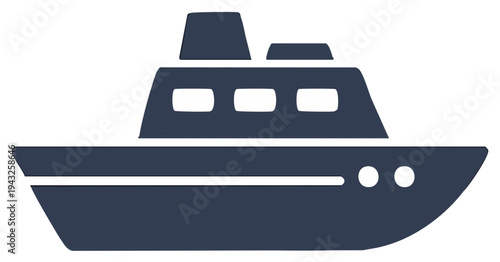 Stylized dark blue boat icon for maritime navigation and ocean transportation concepts
