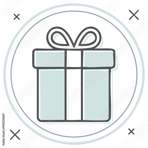 Hand drawn gift box inside a circle with minimalist design in soft pastel colors