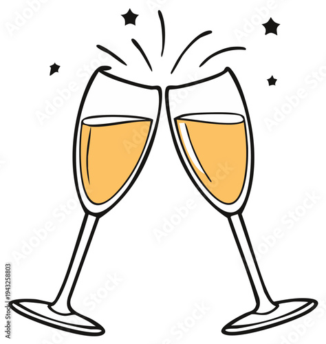 Toasting Champagne Glasses with Stars - Celebration, Cheers, Festive Icon