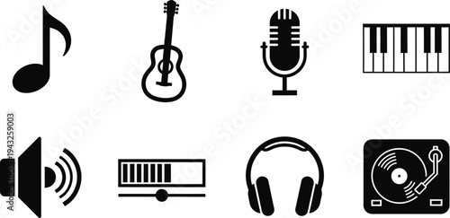 Music icon bundle essential symbols for sound and audio representation