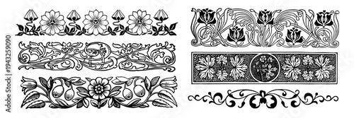 Vintage floral decorative border designs element vector set
