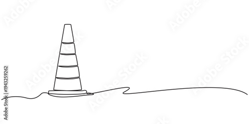 Traffic cone continuous line drawing and minimalist style isolate outline vector icon, continuous line vector illustration design traffic cone, one line continuous drawing traffic cone, Road cone line