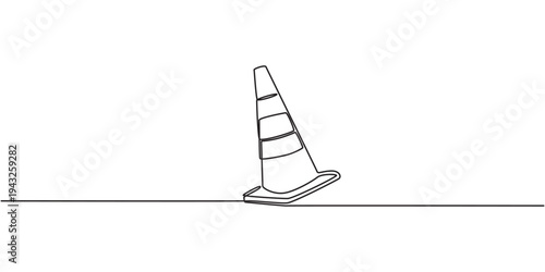 Traffic cone continuous line drawing and minimalist style isolate outline vector icon, continuous line vector illustration design traffic cone, one line continuous drawing traffic cone, Road cone line