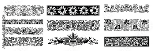 Vintage floral decorative border designs element vector set