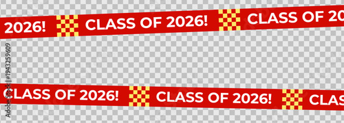 Class Off 2026 Seniour Year Graduation Red Lines. School Calendar Frame, Graduate Invitation Card Design, Congratulations Banner Template. School Grad Day Celebration Layout. Vector Illustration