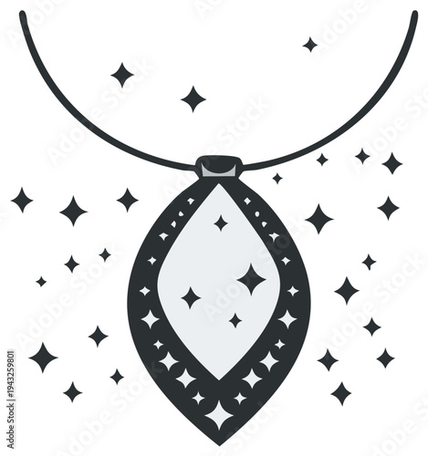 Sparkling Pendant Necklace Hanging with Gemstone and Stars Fashion Accessory