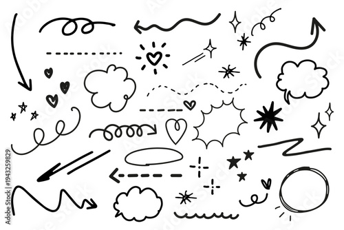 Playful doodles enhance creative projects vector element set
