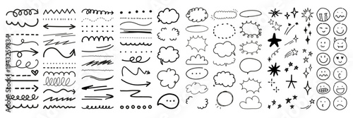 Playful doodles enhance creative projects vector element set