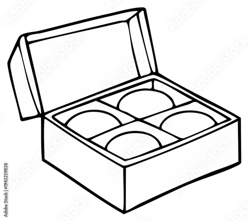Open box with compartments for chocolates or sweets
