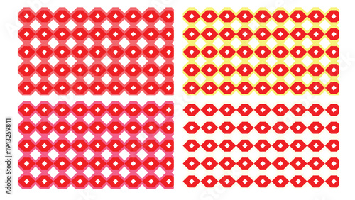 Seamless geometric pattern set with red diamond shapes and vibrant colored border frames