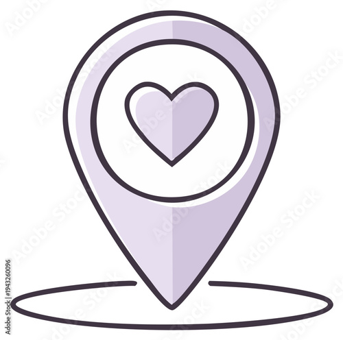 Location marker with heart symbol inside for finding love or romantic places icon.