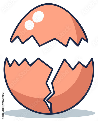 Cartoon cracked eggshell illustration showing the hatching of a new life.