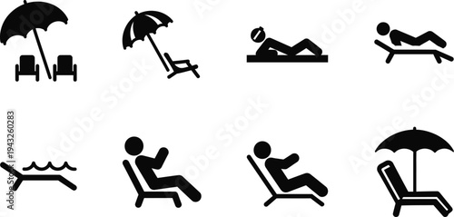 Black silhouette icons of people exercising and relaxing in various positions