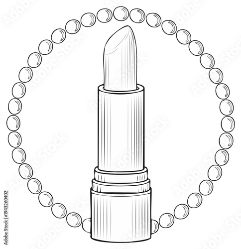 Lipstick and Beads Fashion Illustration Beauty Product Outline