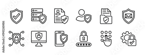 Set of cybersecurity and protection icons for digital security and data privacy
