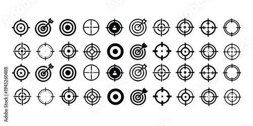Set of different crosshair and target icons for aiming and focus in games or military applications