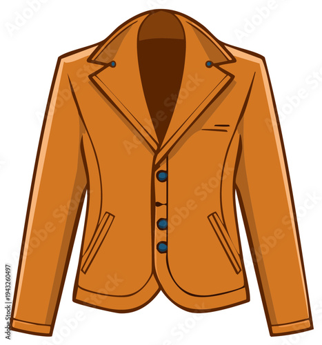 Classic Orange Blazer with Blue Buttons and Lapel Collar Isolated on White Background