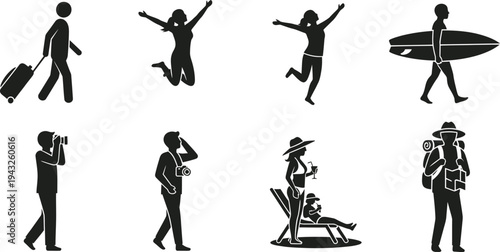 Silhouette illustrations of people engaging in various leisure activities