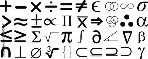 Set of mathematical symbols and equations for science, education, and abstract concepts