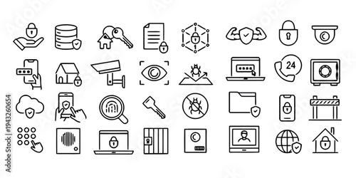 Set of modern security and protection icons for digital and physical safety