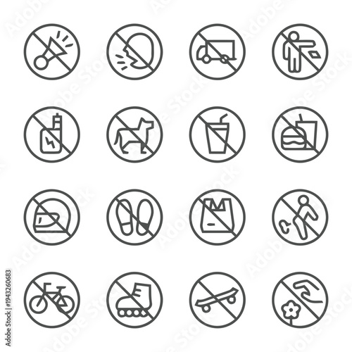 Set of modern prohibition signs for various restrictions and limitations