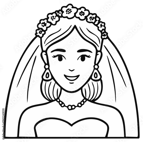 Happy Bride in Veil and Flowers Wearing Jewelry Celebrating Her Wedding Day