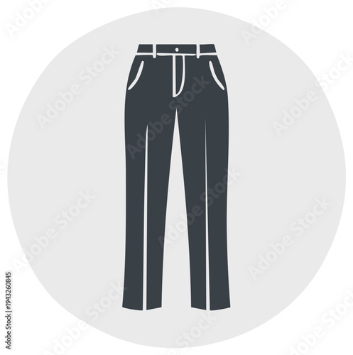 Minimalist dark gray trousers icon, elegant business pants flat vector design