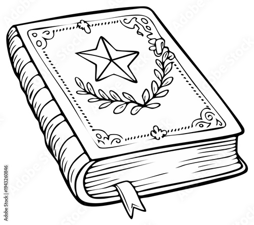 Ornate Closed Book with Star Emblem and Laurel Wreath Decoration