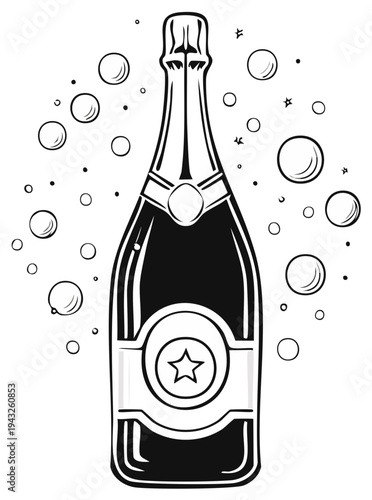 Sparkling Champagne Bottle Illustration for Celebrations and Events with Bubbles