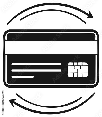 Credit card with circling arrows indicating transactions and transfers