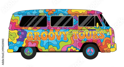 Retro Groovy Tours Van - Psychedelic 60s Style VW Bus