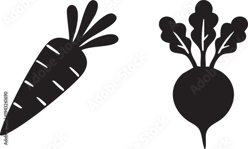 Black Silhouette Vegetable Icons: Carrot & Beetroot