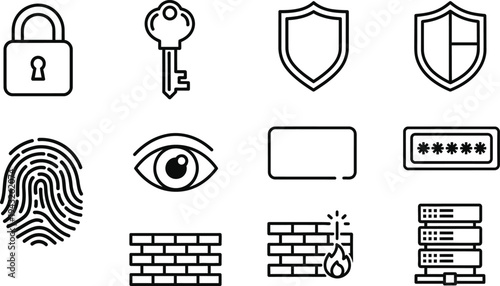 Security icon bundle access control and protection symbols