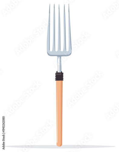 Four Tined Garden Pitchfork with Wooden Handle Isolated on White