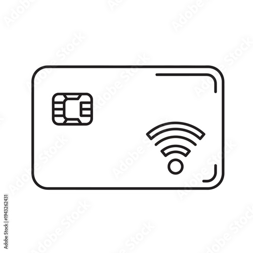 Outline drawing of a payment card with an EMV chip and a contactless symbol, representing modern financial transactions.