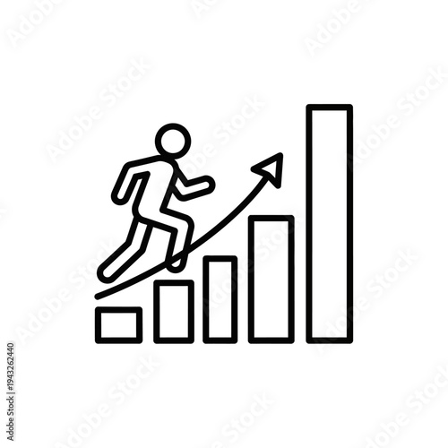 Icon depicting a person running up a bar graph, symbolizing progress, growth, and success in business or personal development.