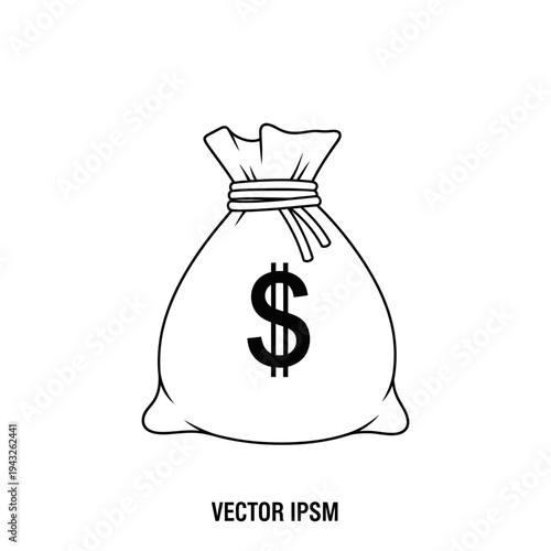 A simple black and white line drawing of a money bag with a dollar sign on it, tied at the top with a string.