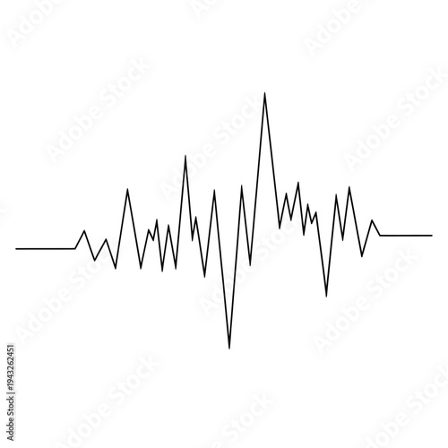 A minimalist black line graph depicting a fluctuating waveform or heartbeat on a clean white background, representing data or a signal.