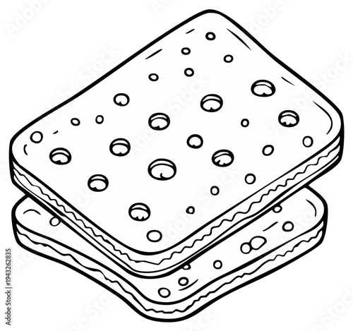 Stacked Crackers Outline Illustration Isolated, Black and White Drawing