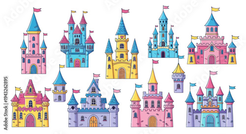 Colorful Cartoon Castles for Royalty & Fairytales