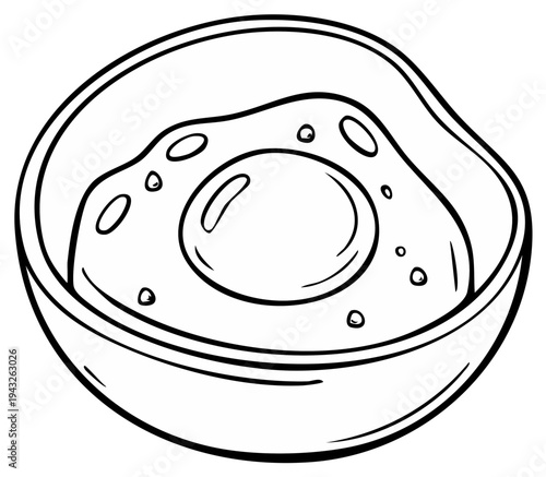 Simple Hand Drawn Outline of a Fried Egg in a Bowl