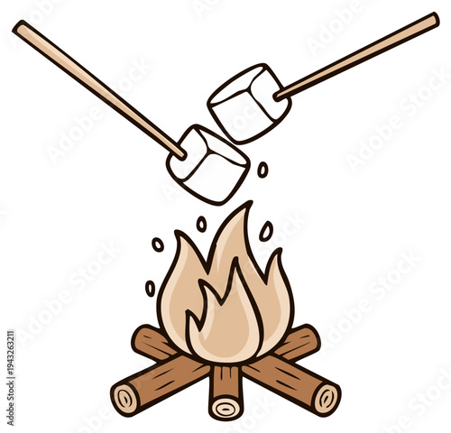 Roasting marshmallows over a campfire for a sweet outdoor camping treat illustration