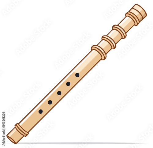 Cartoon Woodwind Instrument Illustration Depicting a Beige Recorder for Music Education